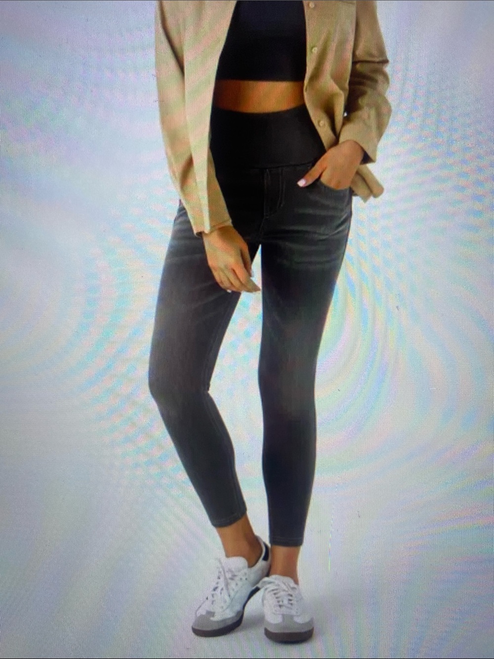 LARGE. (7/8).  HALARA TUMMY SUPPORT DENIUM KNIT CASUAL LEGGINGS